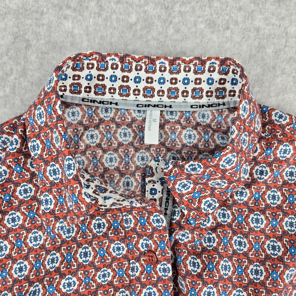 Cinch Womens Button Shirt Top Medium Long Sleeve Western Rodeo Geometric Orange - Picture 5 of 11